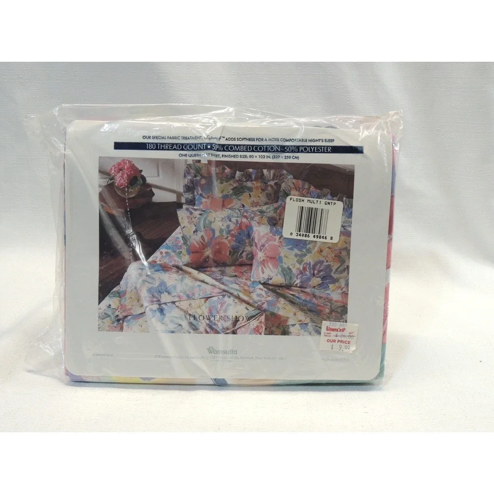Wamsutta Queen Flat Sheet Flower Show Multi Color Floral Vintage Percale 90x102